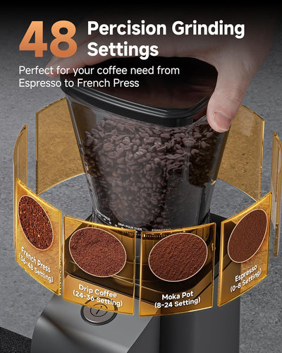 AMZCHEF Anti-Static Espresso Grinder with 48 Grind Settings