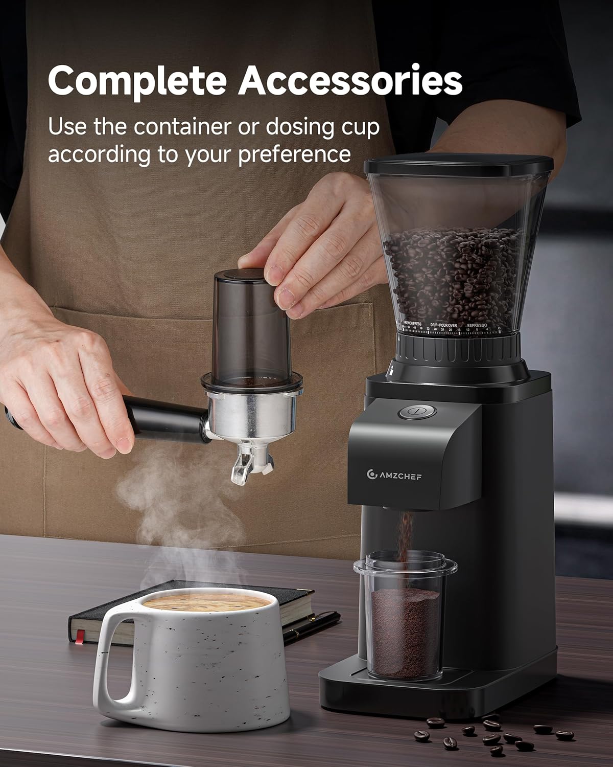 AMZCHEF Anti-Static Espresso Grinder with 48 Grind Settings