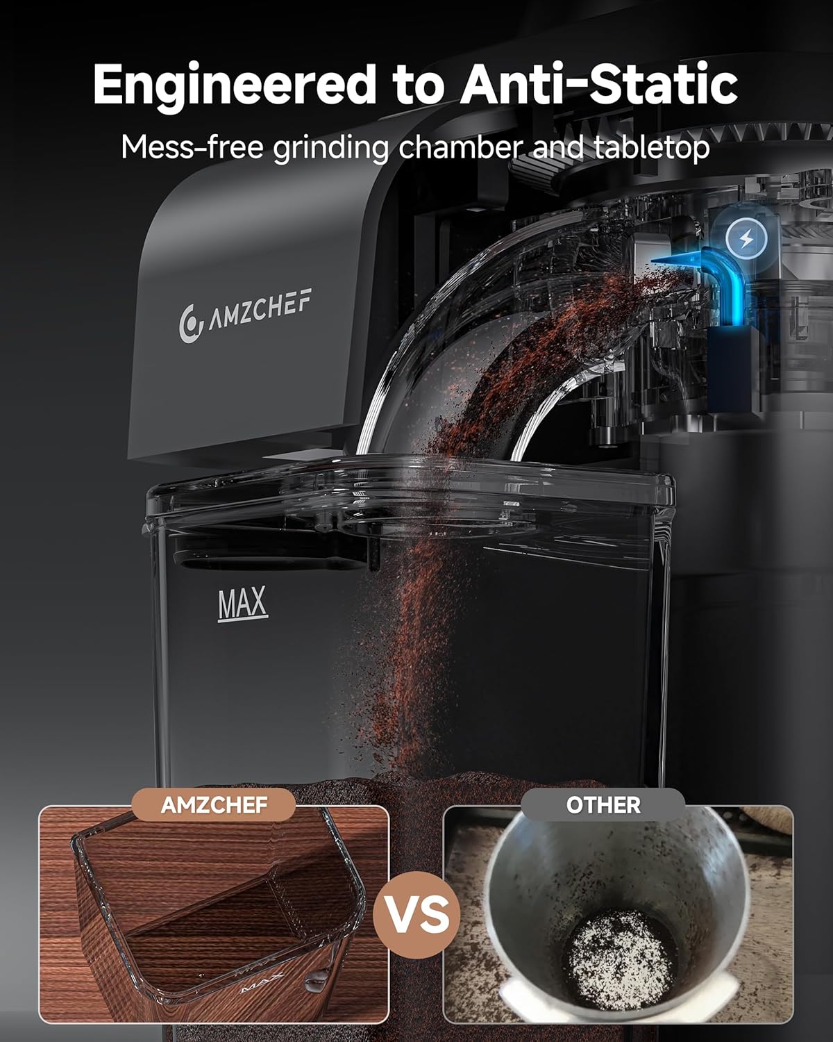 AMZCHEF Anti-Static Espresso Grinder with 48 Grind Settings